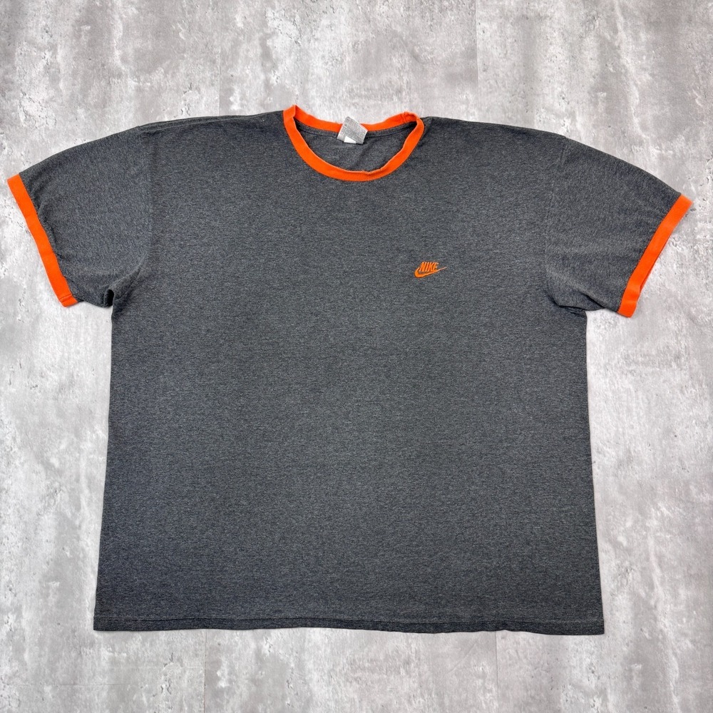 Vintage Nike Swoosh T-Shirt Mens XXL Gray Ringer Short Sleeve Sports Y2K